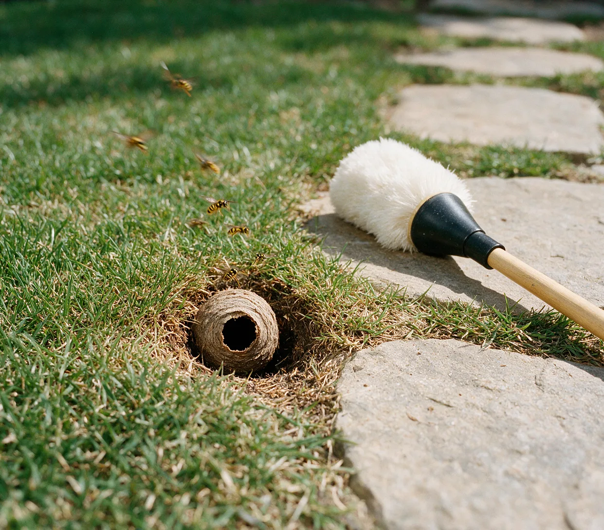 A yellowjacket ground nest entrance beside a path